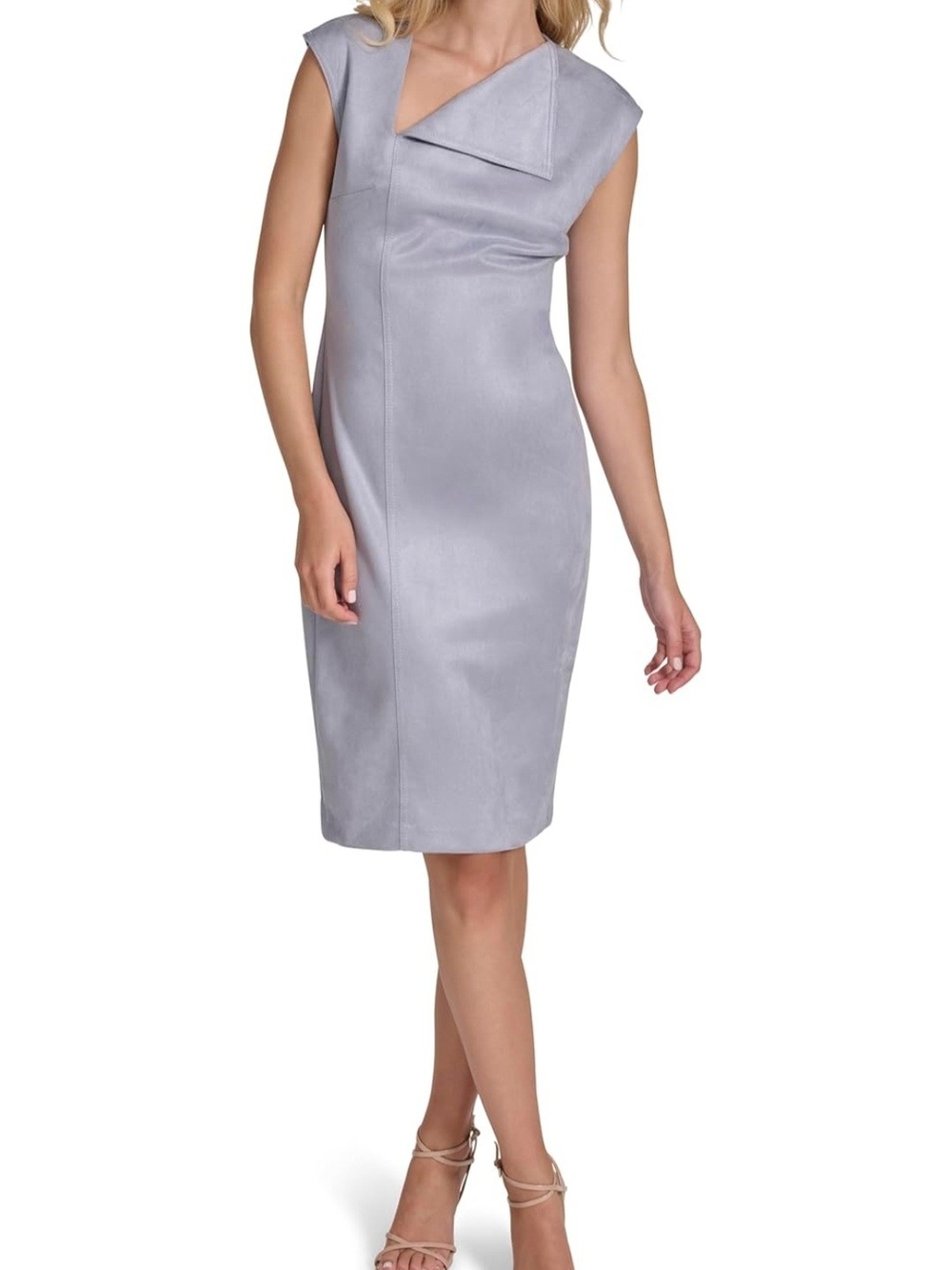 Calvin Klein Lavender-Grey Asymmetric Sheath Midi Dress